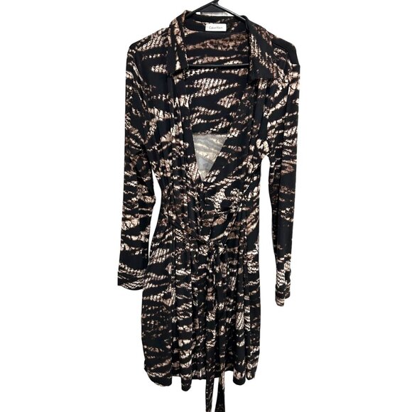 Calvin Klein Womens Midi Wrap Dress With Abstract Reptile Print Sz 14 - Picture 1 of 10